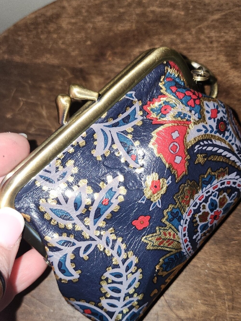 Patricia Nash Floral Paisley Navy Red Kisslock Coin Purse Keyring - Picture 11 of 13